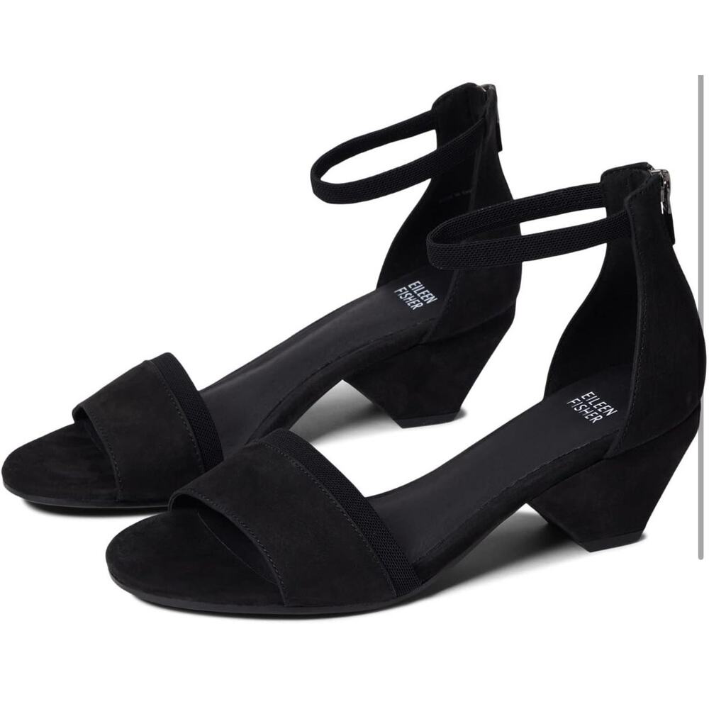 Eileen Fisher black Viva Nubuck Ankle-Grip Sandals size 8